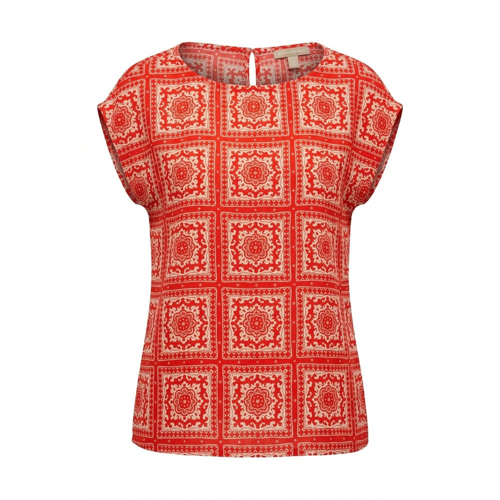 Banana Republic Red White Geometric Tile Print Cap Sleeve Blouse Petite XS